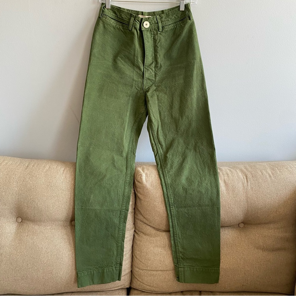 Jesse Kamm Ranger Pants Green Organic Cotton Canvas High Waist Straight Leg 6